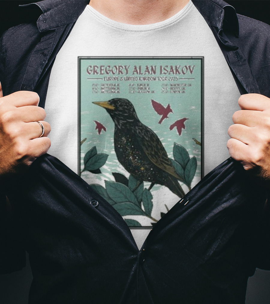 Gregory Alan Isakov Europe & United Kingdom Tour 2025 Black Bird Artwork T-Shirt