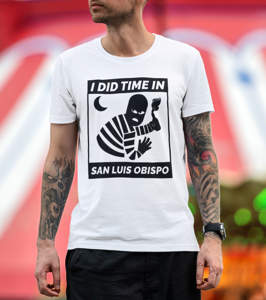 I Did Time In San Luis Obispo Retro Prison Bars Crescent Moon T-Shirt