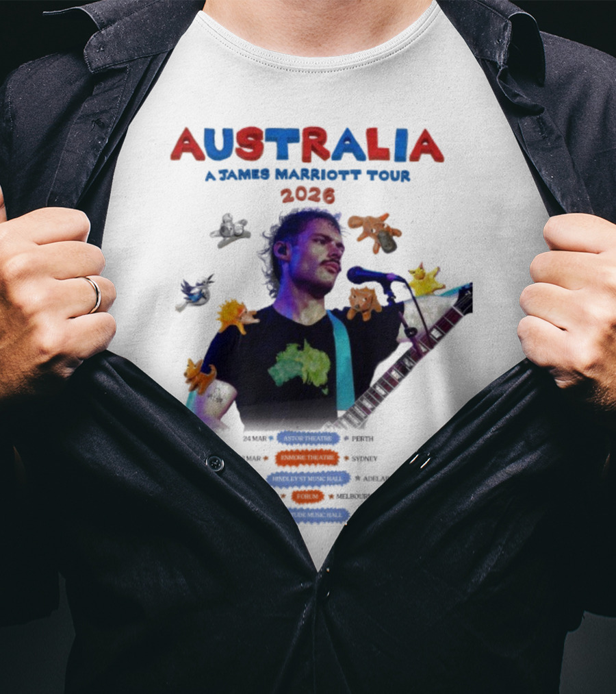 James Marriott Australia Tour 2026 Colorful Dates And Animals T-Shirt