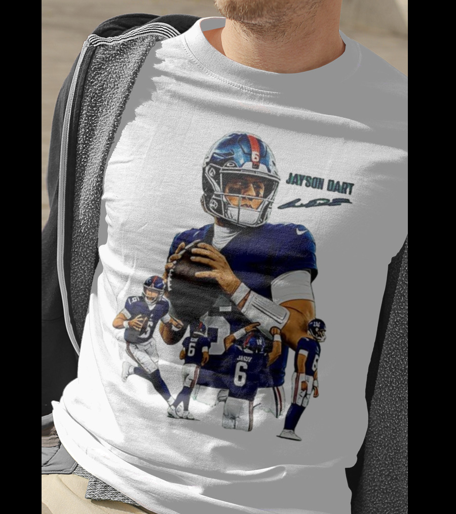 Jaxson Dart New York Giants NFL Football Signature Quarterback Action T-Shirt