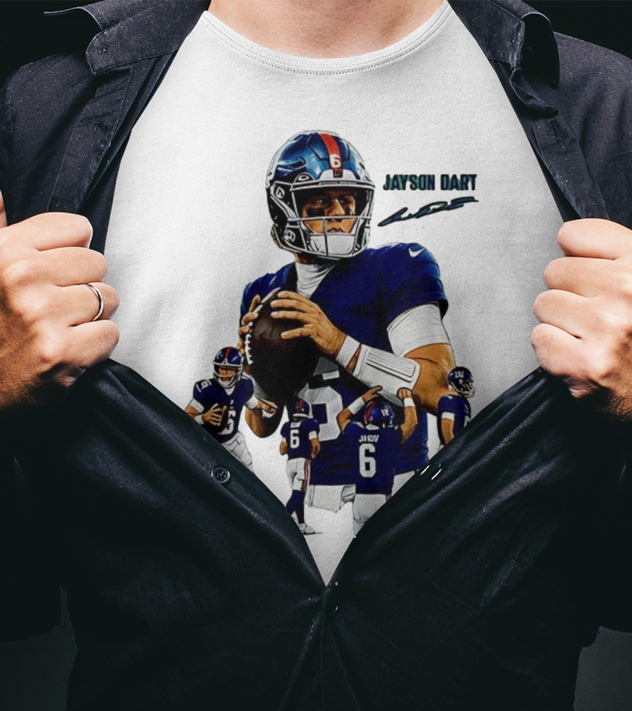 Jaxson Dart New York Giants NFL Football Signature Quarterback Action T-Shirt
