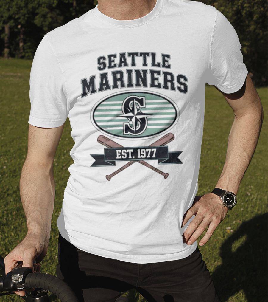 Seattle Mariners Baseball Est 1977 Logo And Crossed Bats T-Shirt