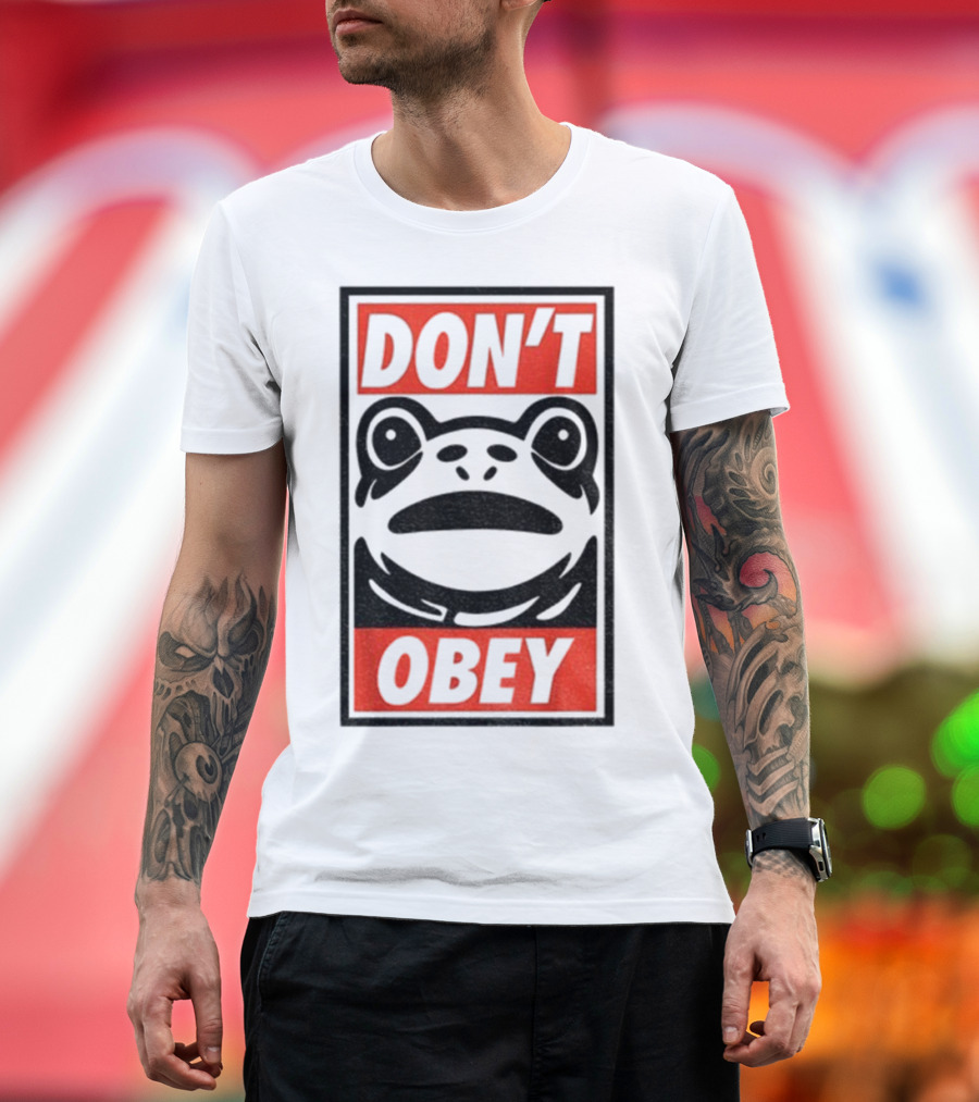 Portland Frog Don't Obey Red Black Text T-Shirt
