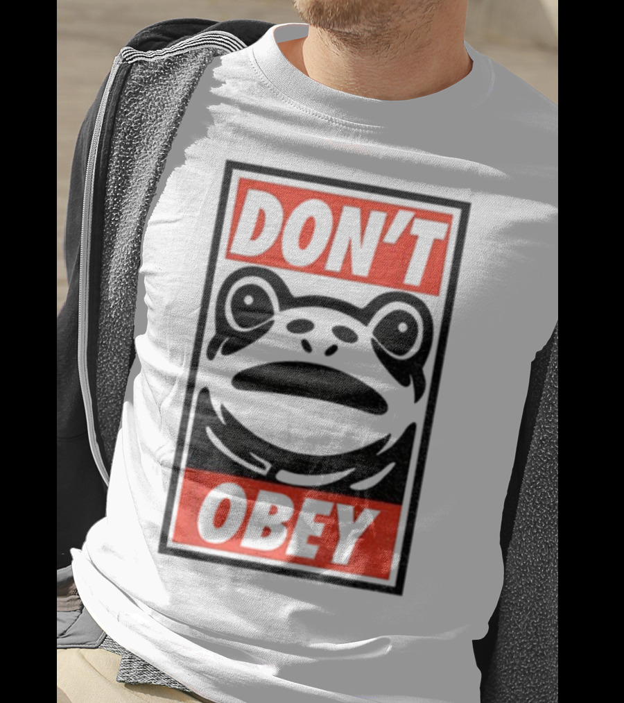 Portland Frog Don't Obey Red Black Text T-Shirt