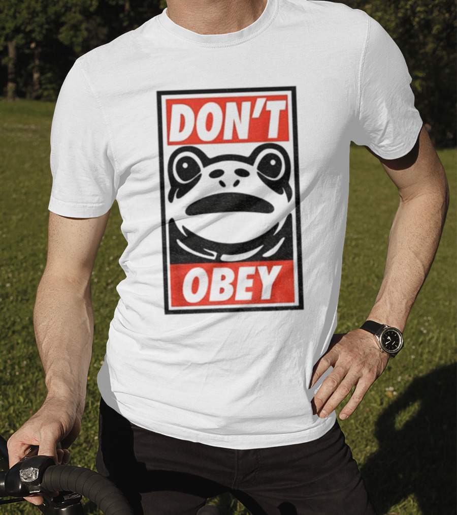 Portland Frog Don't Obey Red Black Text T-Shirt