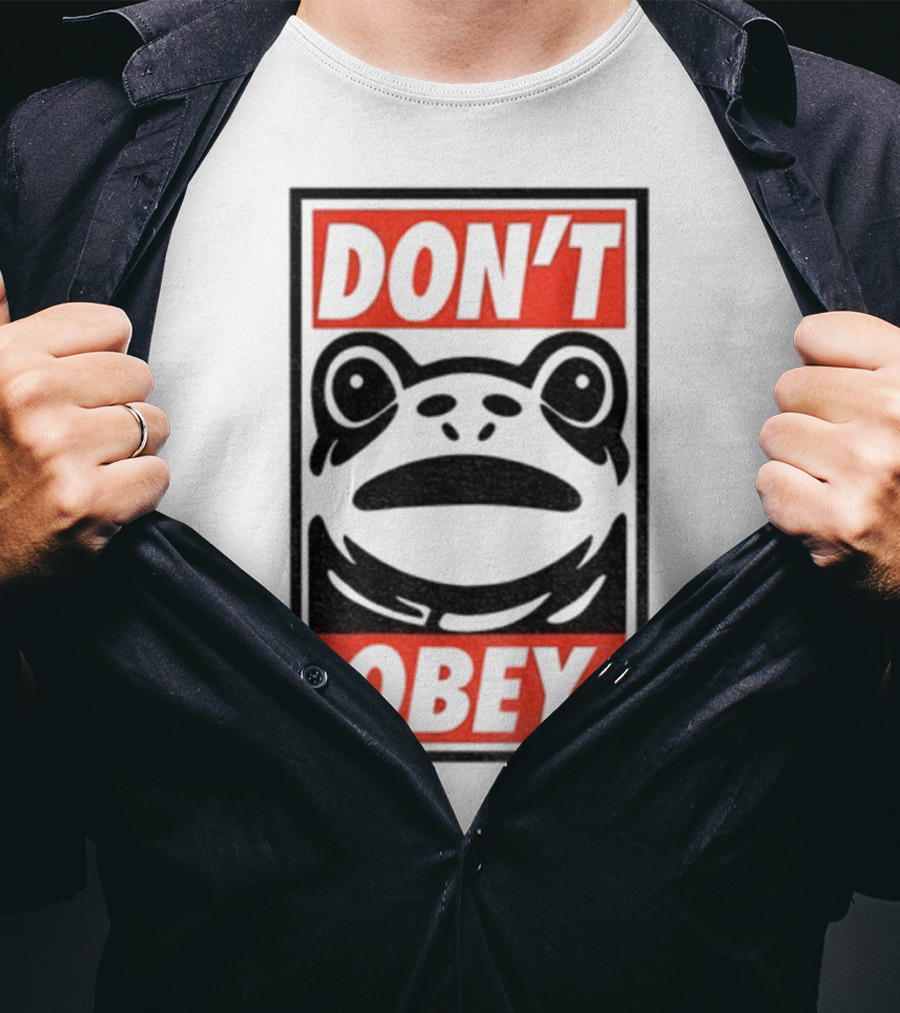 Portland Frog Don't Obey Red Black Text T-Shirt