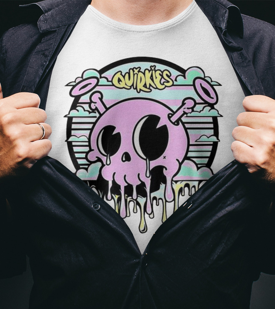 Quirkies Melting Skull With Two Crossbones Vintage Pastel Clouds T-Shirt