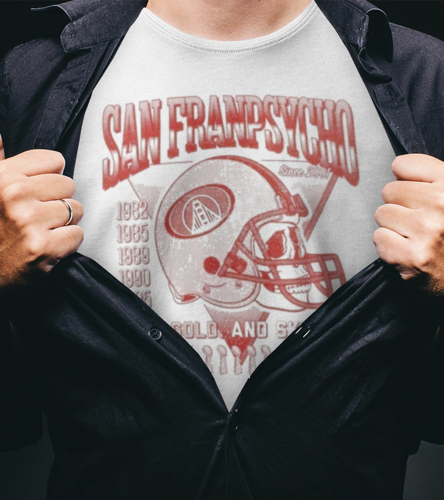 San Franpsycho Red Cold And Skulls Candlestick Helmet 5 Time Champs 1981 1984 1988 1989 1994 T-Shirt