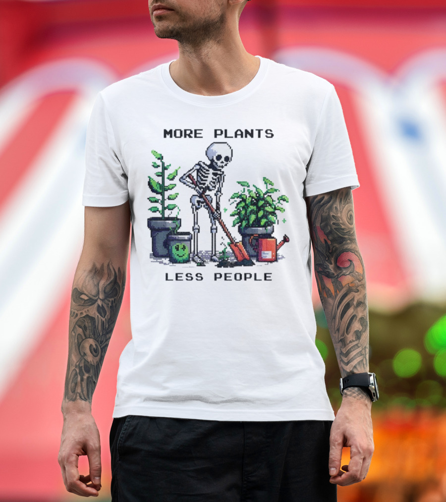 Skeleton Gardening More Plants Less People Pixel Art T-Shirt