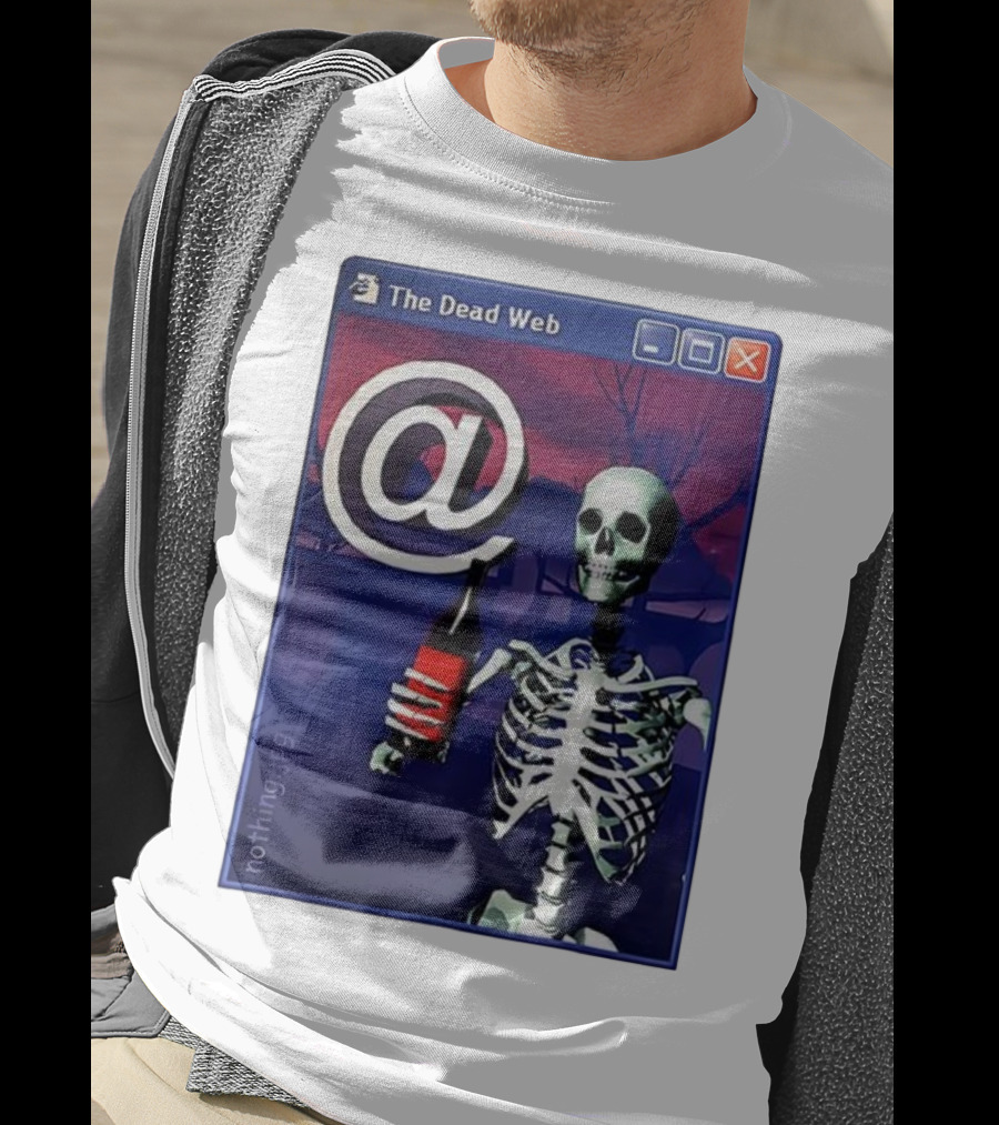 The Dead Web Skeleton With At Symbol And Bottle In Windows Frame Nothing.jpg T-Shirt