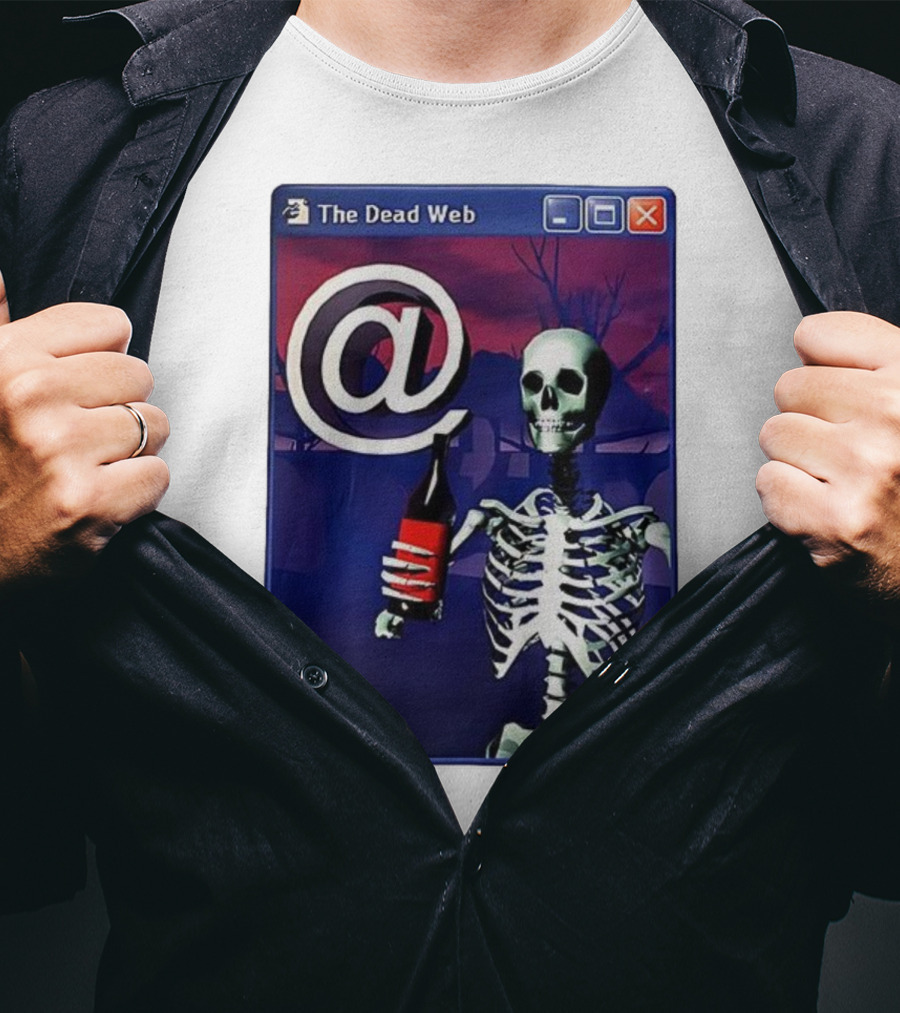 The Dead Web Skeleton With At Symbol And Bottle In Windows Frame Nothing.jpg T-Shirt