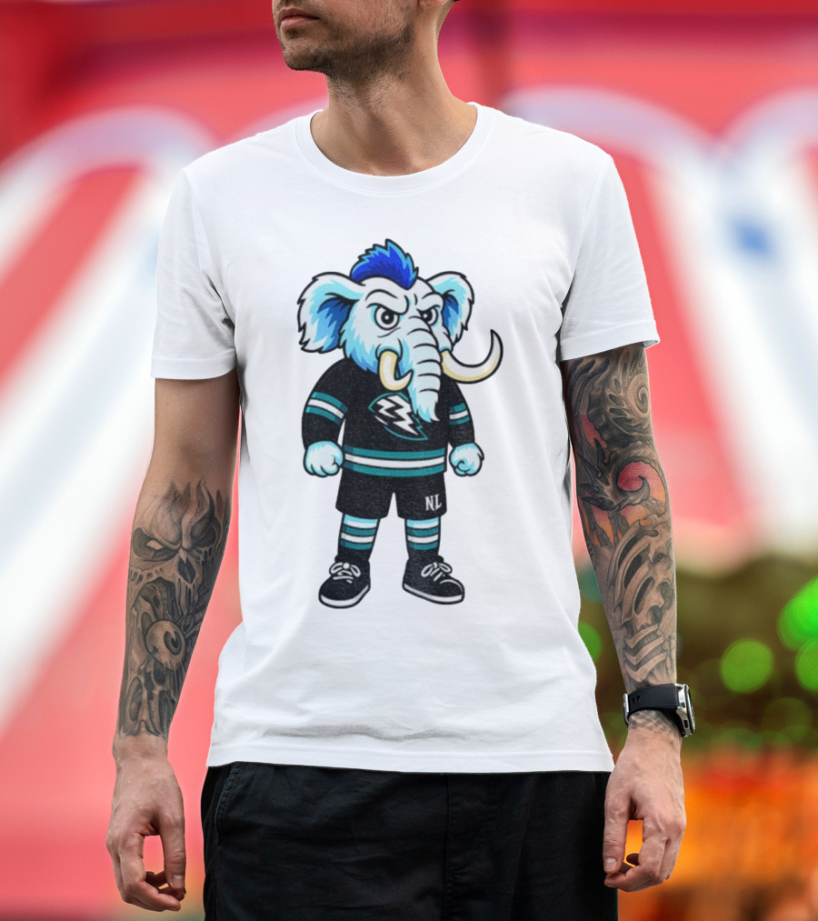 Tusky Utah Mammoth NHL Mascot Cartoon Lightning Logo T-Shirt