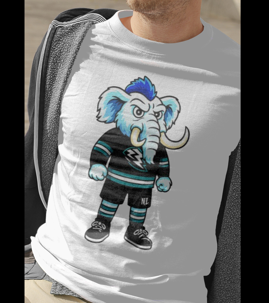 Tusky Utah Mammoth NHL Mascot Cartoon Lightning Logo T-Shirt