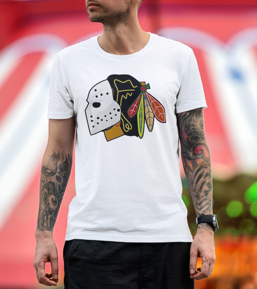 Chicago Blackhawks Hockey Mask Team Colors T-Shirt