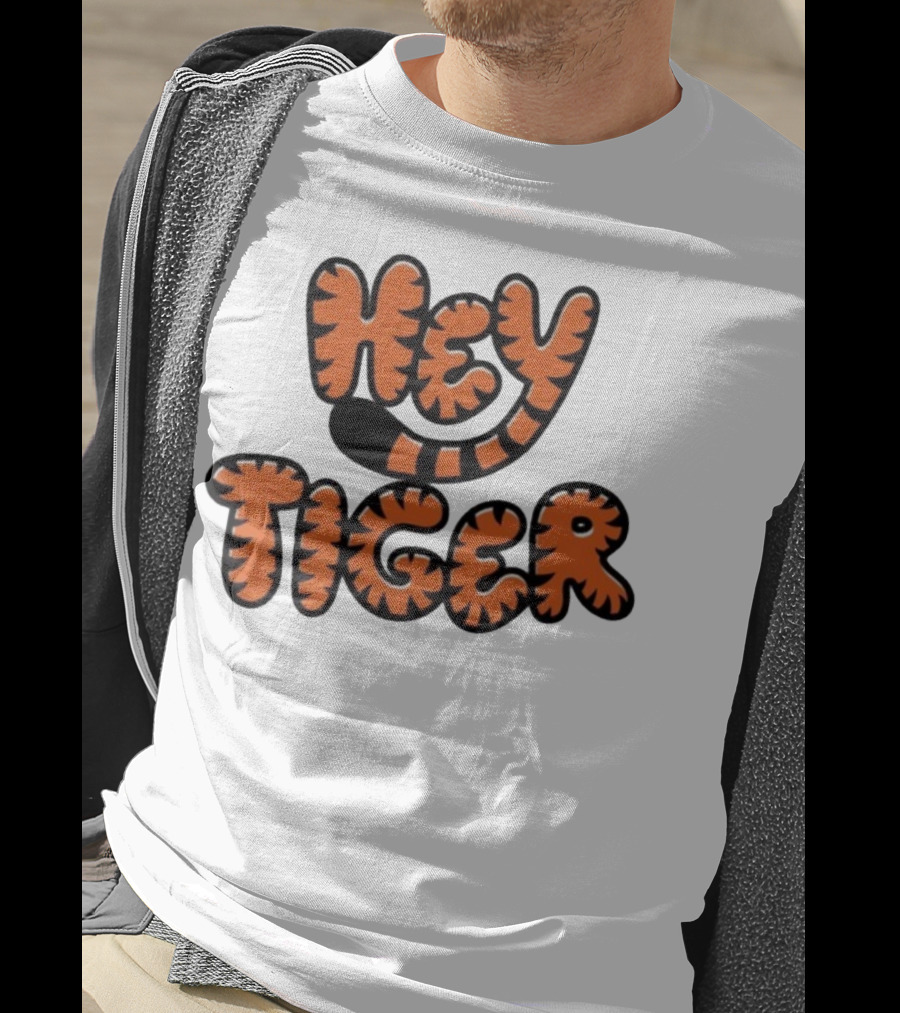 Cincinnati Bengals Hey Tiger Striped Bubble Letter Tiger Tail Pattern T-Shirt