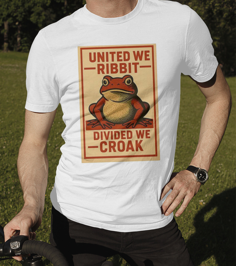 United We Ribbit Divided We Croak Frog Speaking Teamwork Message T-Shirt