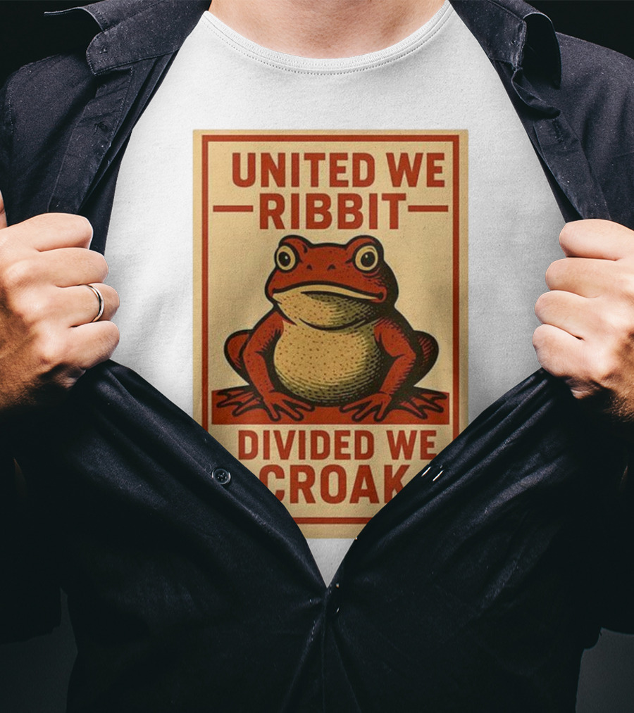 United We Ribbit Divided We Croak Frog Speaking Teamwork Message T-Shirt