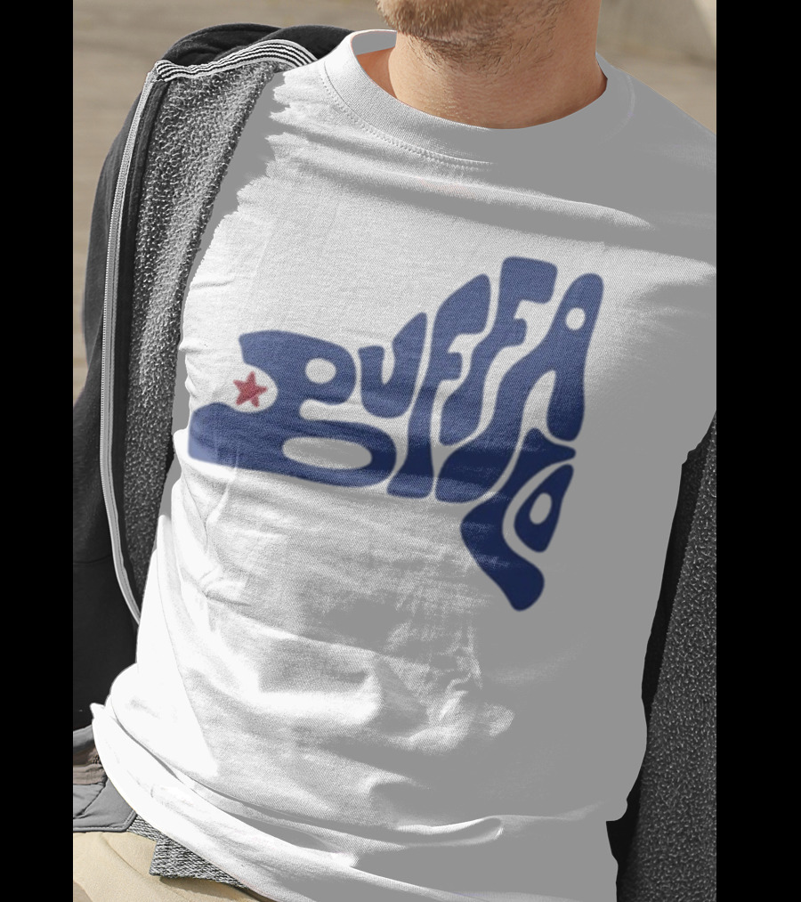 Funky Buffalo Retro Psychedelic Typography With Red Star T-Shirt