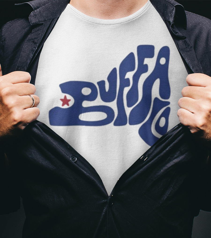 Funky Buffalo Retro Psychedelic Typography With Red Star T-Shirt