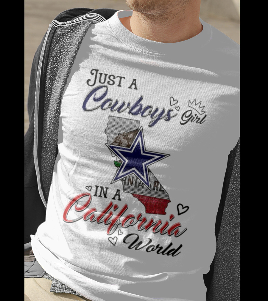 Cowboys Girl In A California World With Star And Map Outline T-Shirt