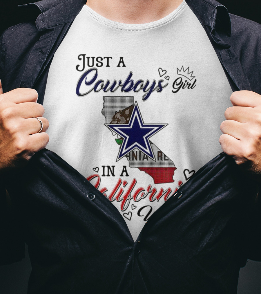 Cowboys Girl In A California World With Star And Map Outline T-Shirt