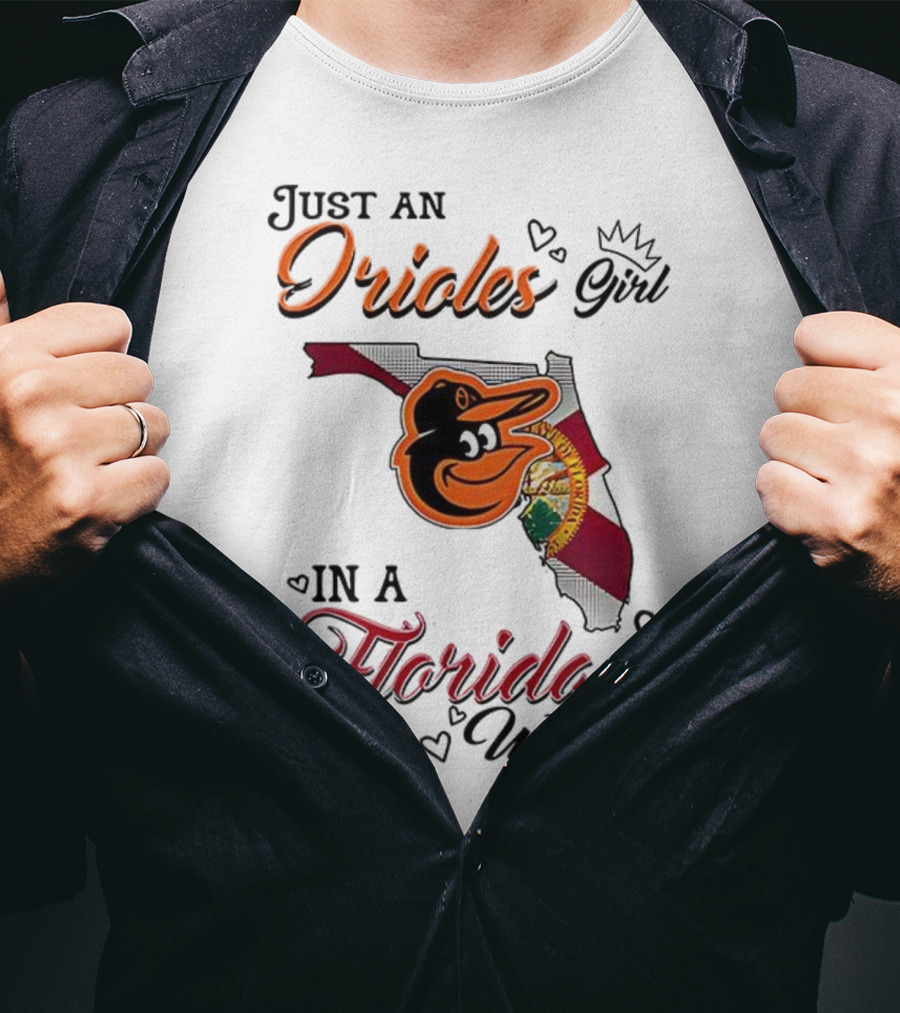 Baltimore Orioles Fan In Florida With State Flag And Mascot T-Shirt