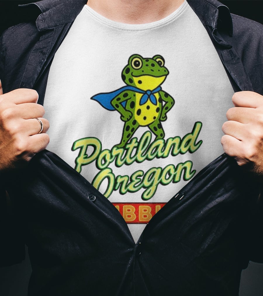 Portland Oregon Ribbit Frog Superhero Retro Style T-Shirt