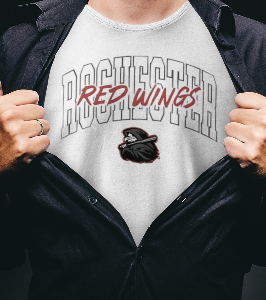 Rochester Red Wings Baseball Team Bold Red Wings Text And Logo T-Shirt