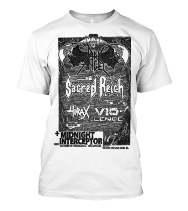 Dark Angel Sacred Reich Hirax Vio-Lence Midnight Interceptor The Belasco Los Angeles October 16 2025 T-Shirt