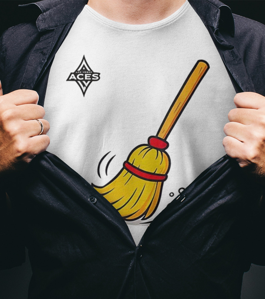 Las Vegas Aces Broom 2025 Championship Victory Sweep T-Shirt