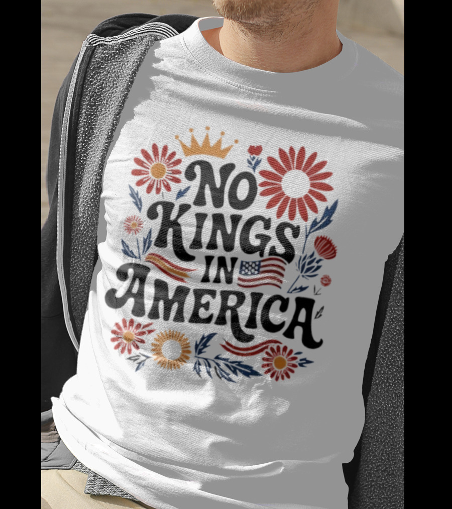 No King In America Floral American Flag 4th Of July No Kings T-Shirt