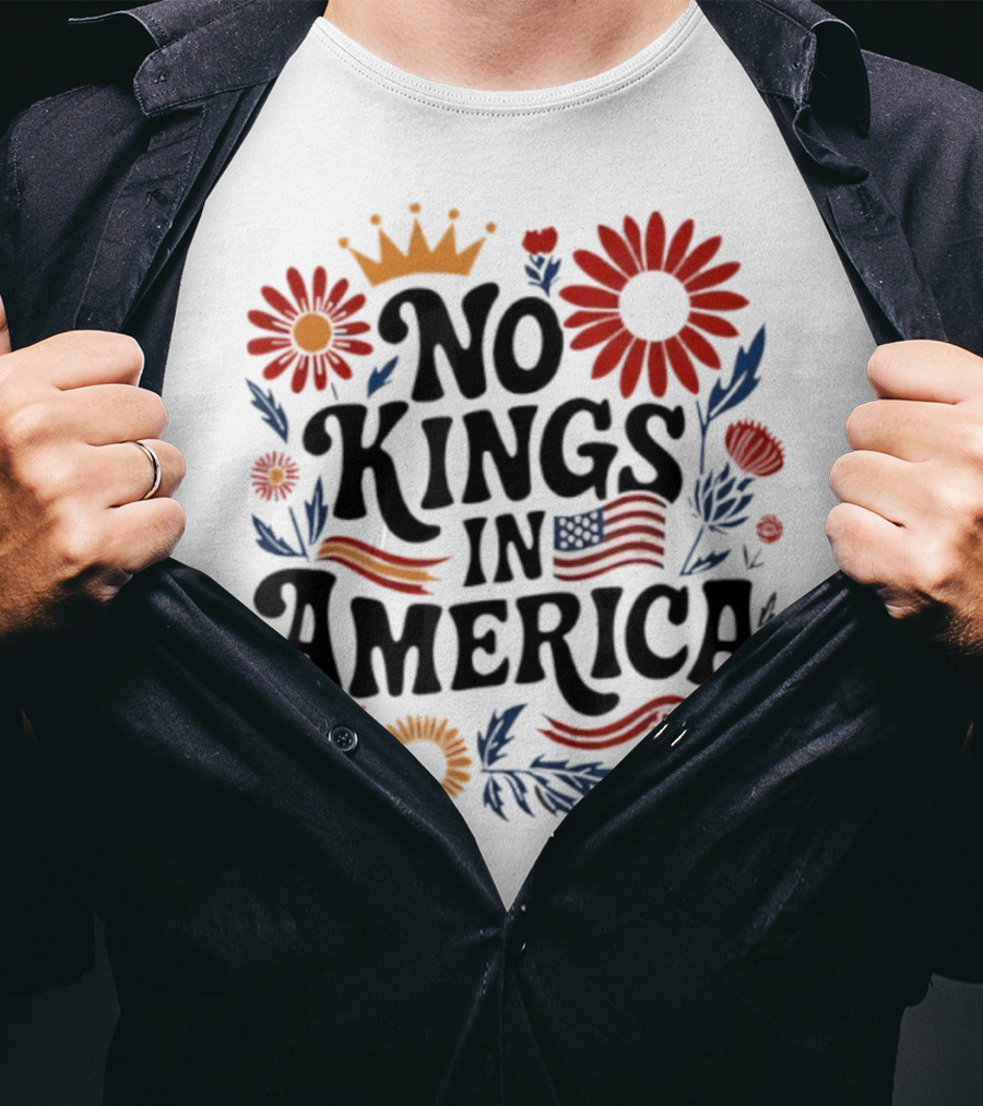 No King In America Floral American Flag 4th Of July No Kings T-Shirt
