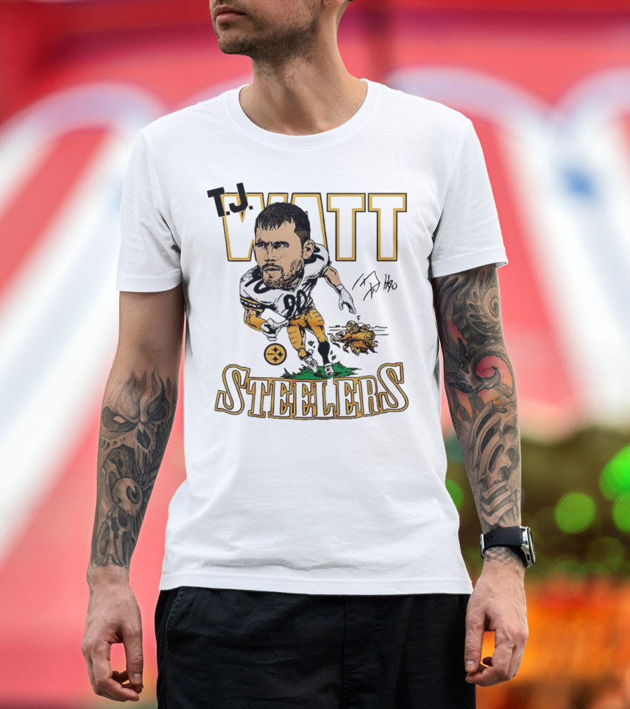 T.J. Watt Steelers Caricature Player Signature Pittsburgh Football T-Shirt