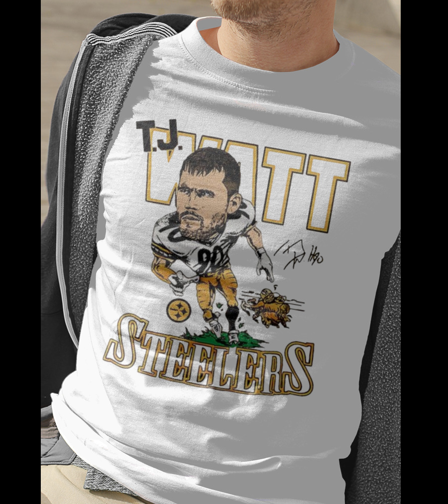 T.J. Watt Steelers Caricature Player Signature Pittsburgh Football T-Shirt