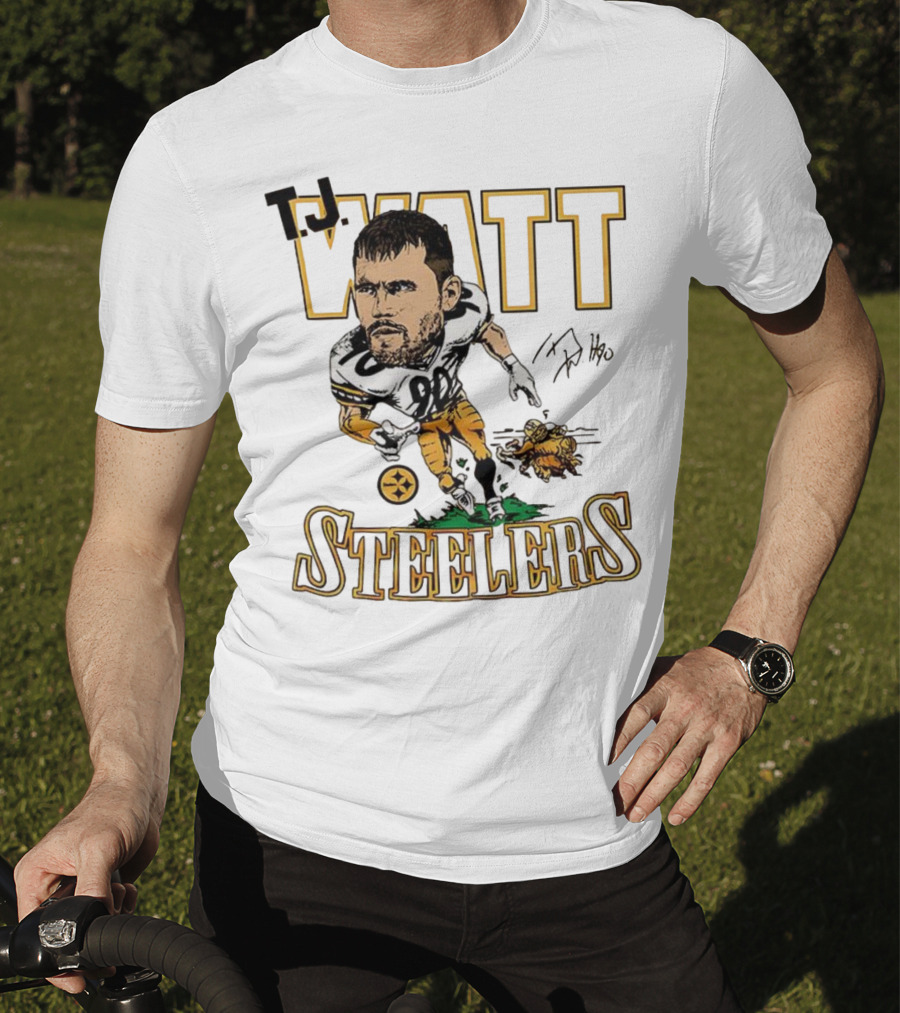 T.J. Watt Steelers Caricature Player Signature Pittsburgh Football T-Shirt