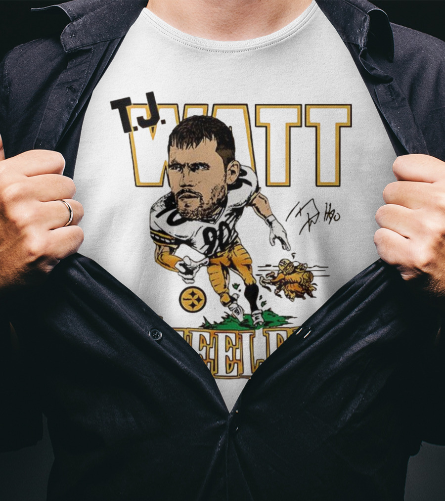T.J. Watt Steelers Caricature Player Signature Pittsburgh Football T-Shirt