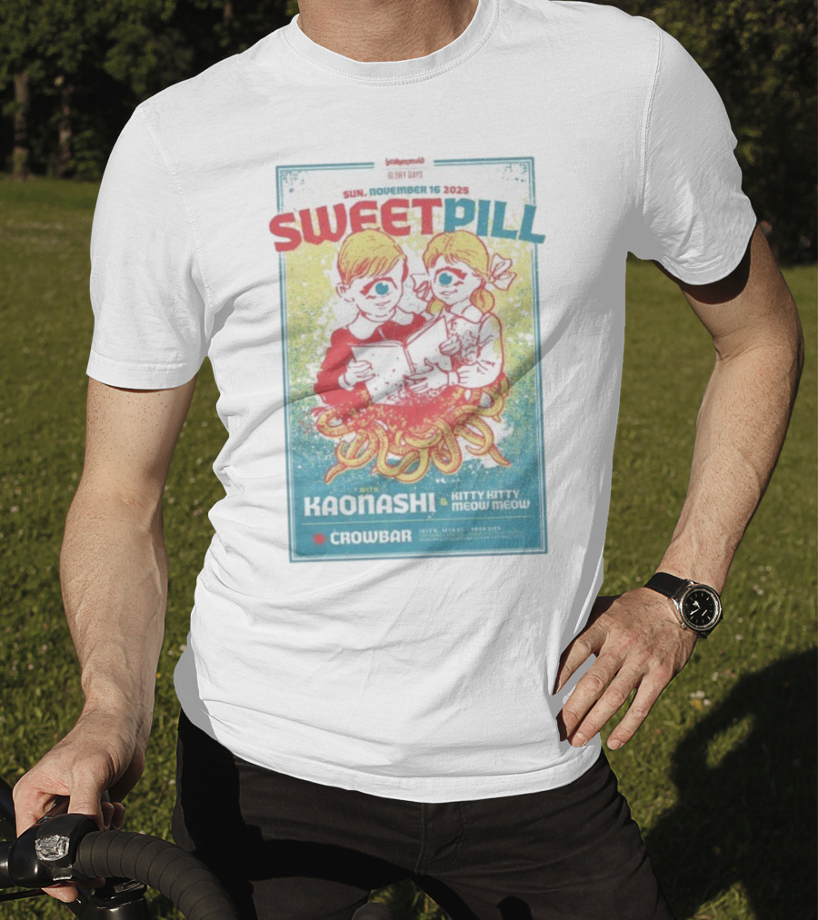 Sweet Pill Nov 16 2025 Tampa FL With Kaonashi Kitty Kitty Meow Meow Crowbar T-Shirt