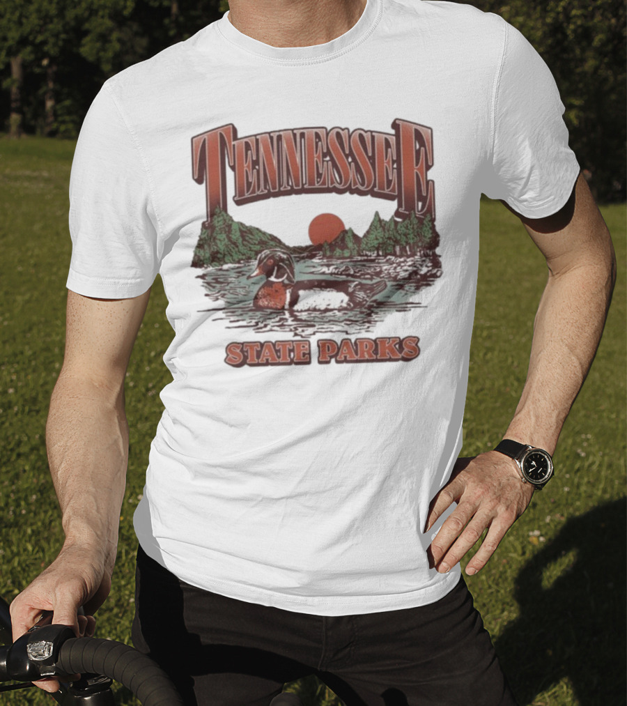 Tennessee State Parks Wood Duck With Scenic Forest And River Scene T-Shirt