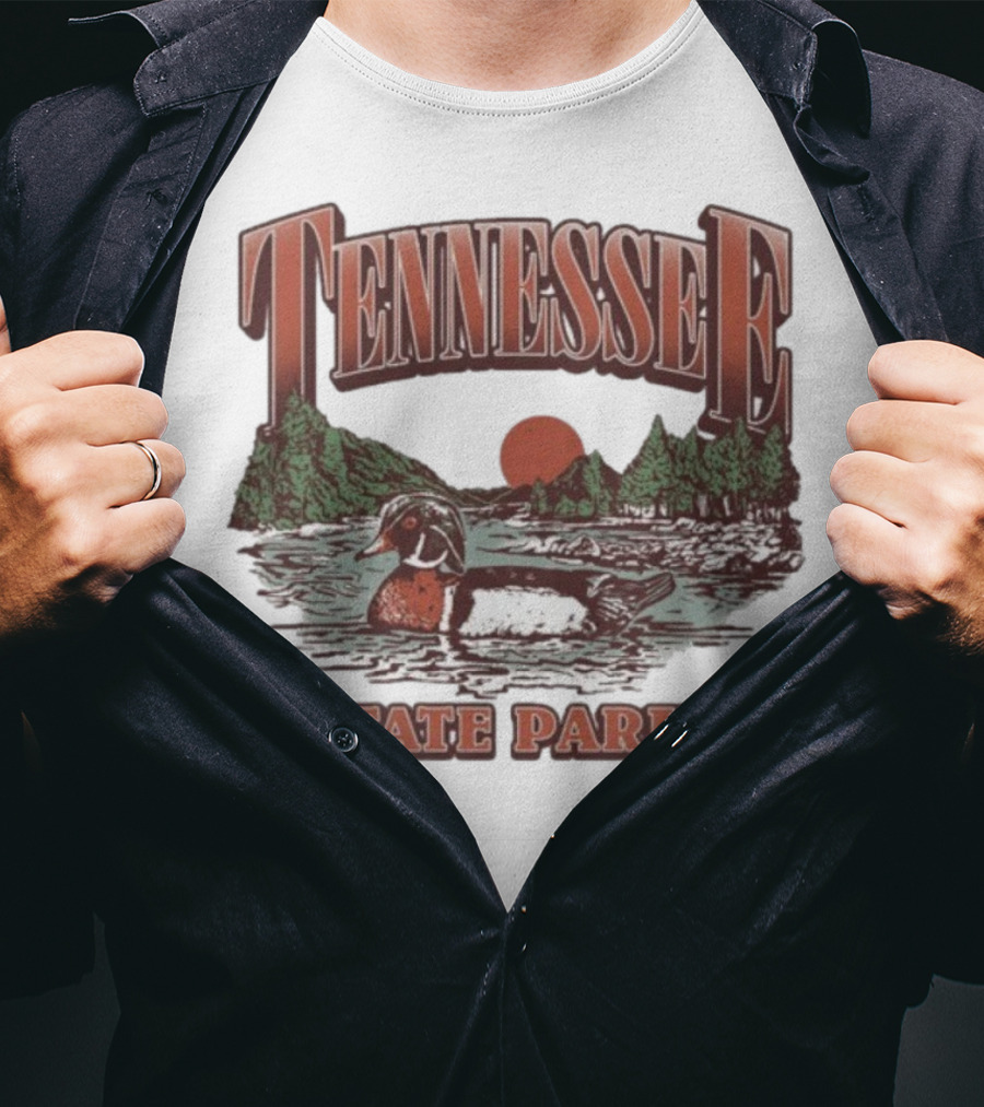 Tennessee State Parks Wood Duck With Scenic Forest And River Scene T-Shirt