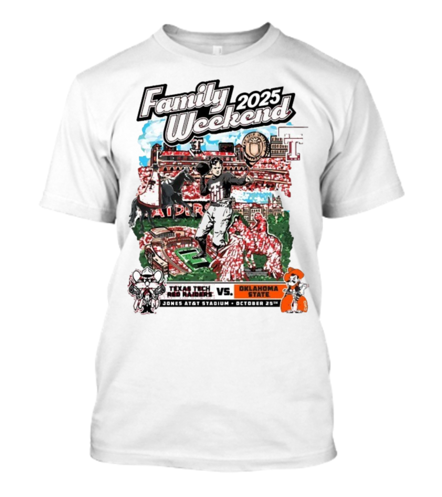 Texas Tech Red Raiders Vs. Oklahoma State Cowboys Family Weekend 2025 Jones AT&T Stadium October 25 T-Shirt
