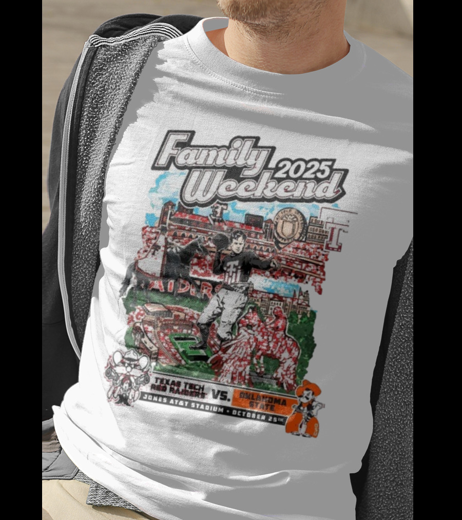 Texas Tech Red Raiders Vs. Oklahoma State Cowboys Family Weekend 2025 Jones AT&T Stadium October 25 T-Shirt