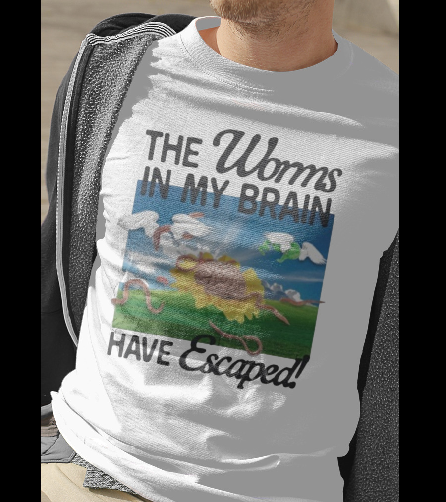 The Worms In My Brain Have Escaped Flying Brain Wings Clouds Sunflower T-Shirt