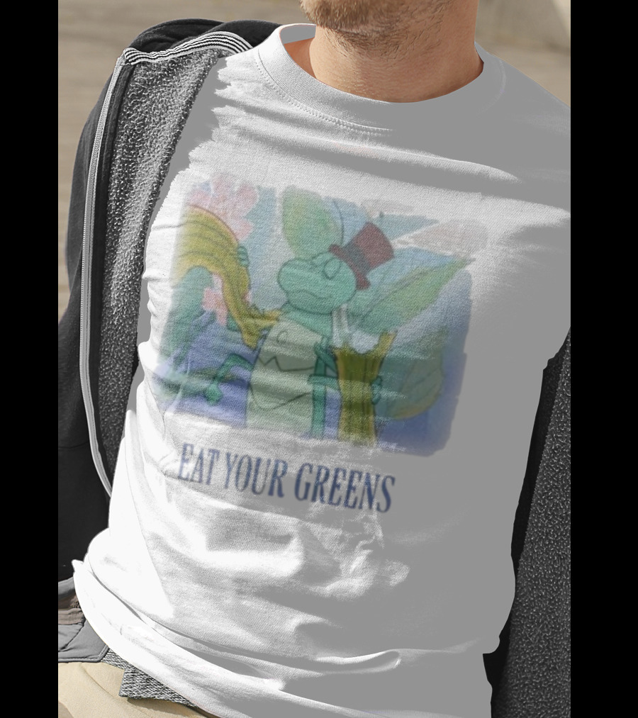 Eat Your Greens Cartoon Grasshopper Top Hat Celery Art T-Shirt