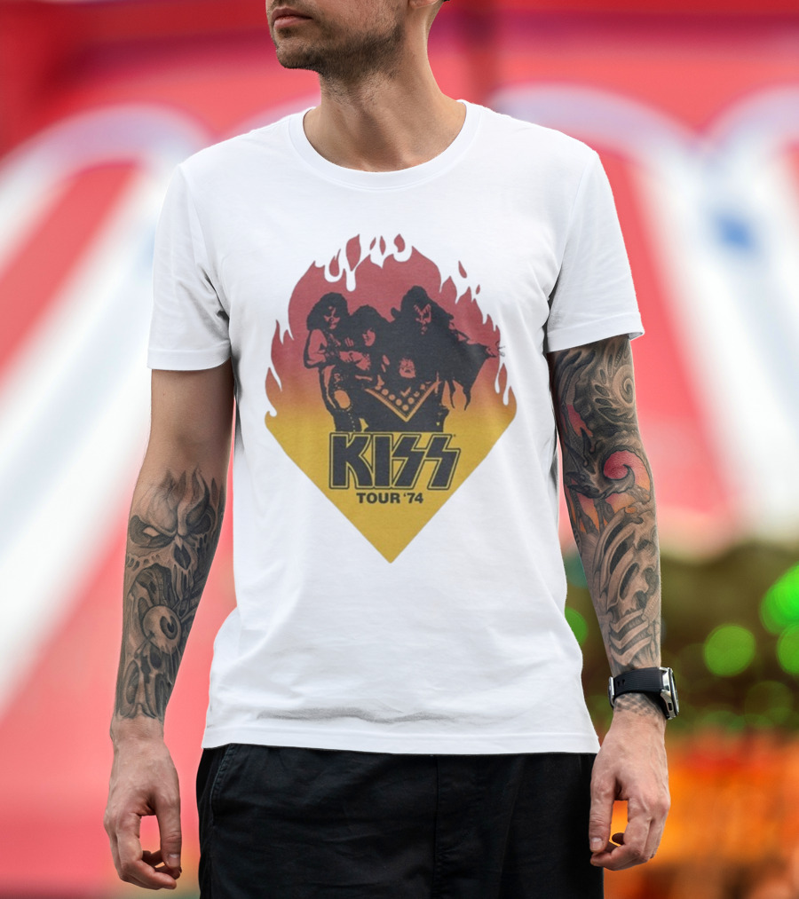 Kiss Tour ’74 Fire Logo Midday Sun Band Members T-Shirt