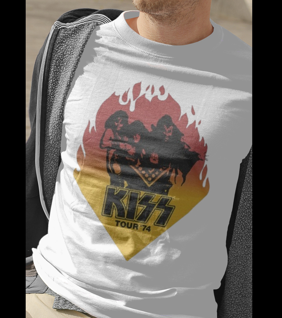 Kiss Tour ’74 Fire Logo Midday Sun Band Members T-Shirt