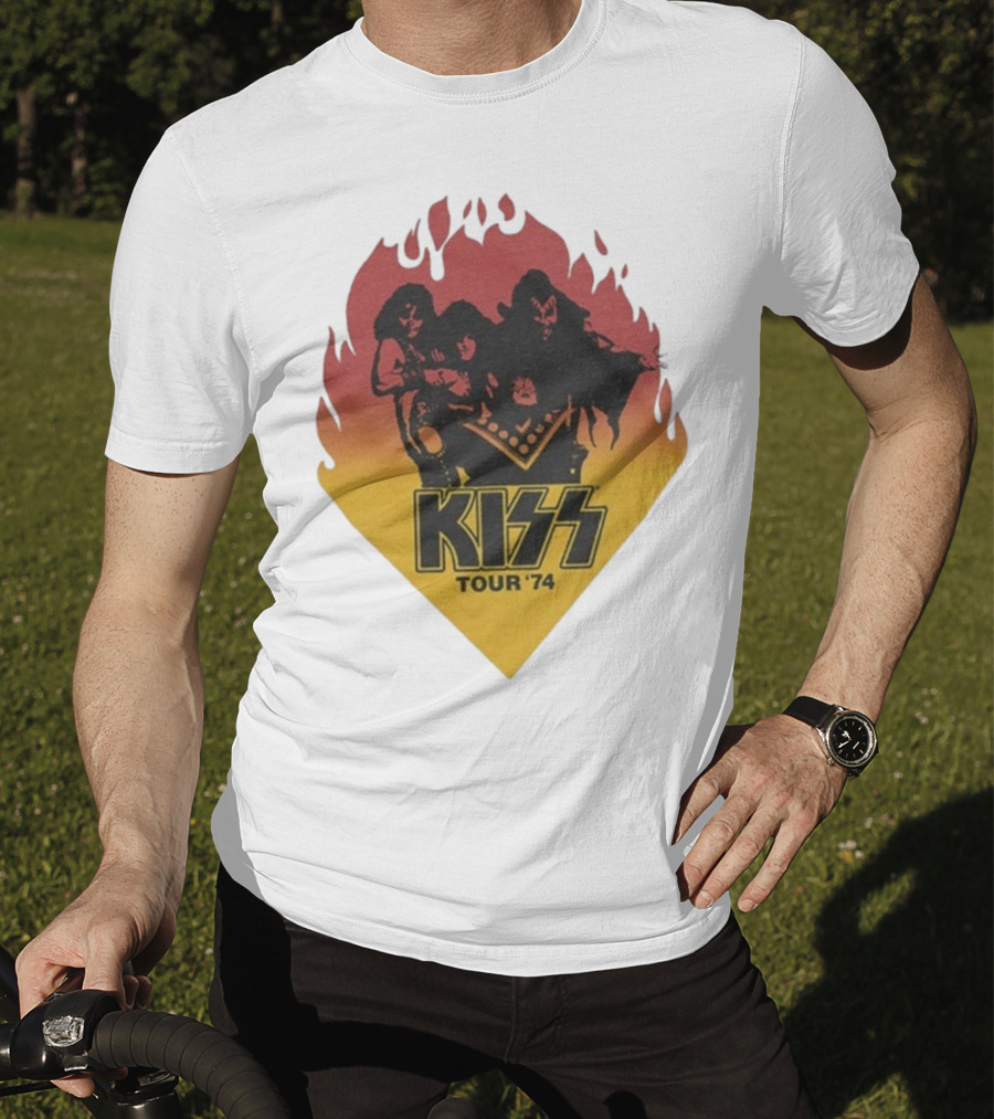 Kiss Tour ’74 Fire Logo Midday Sun Band Members T-Shirt