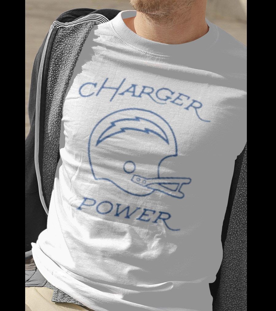 Los Angeles Chargers Helmet With Charger Power Text T-Shirt