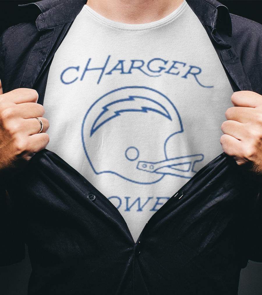 Los Angeles Chargers Helmet With Charger Power Text T-Shirt
