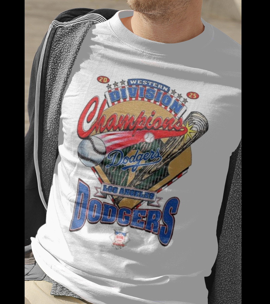 Los Angeles Dodgers 2025 Western Division Champions Baseball Bat And Ball T-Shirt