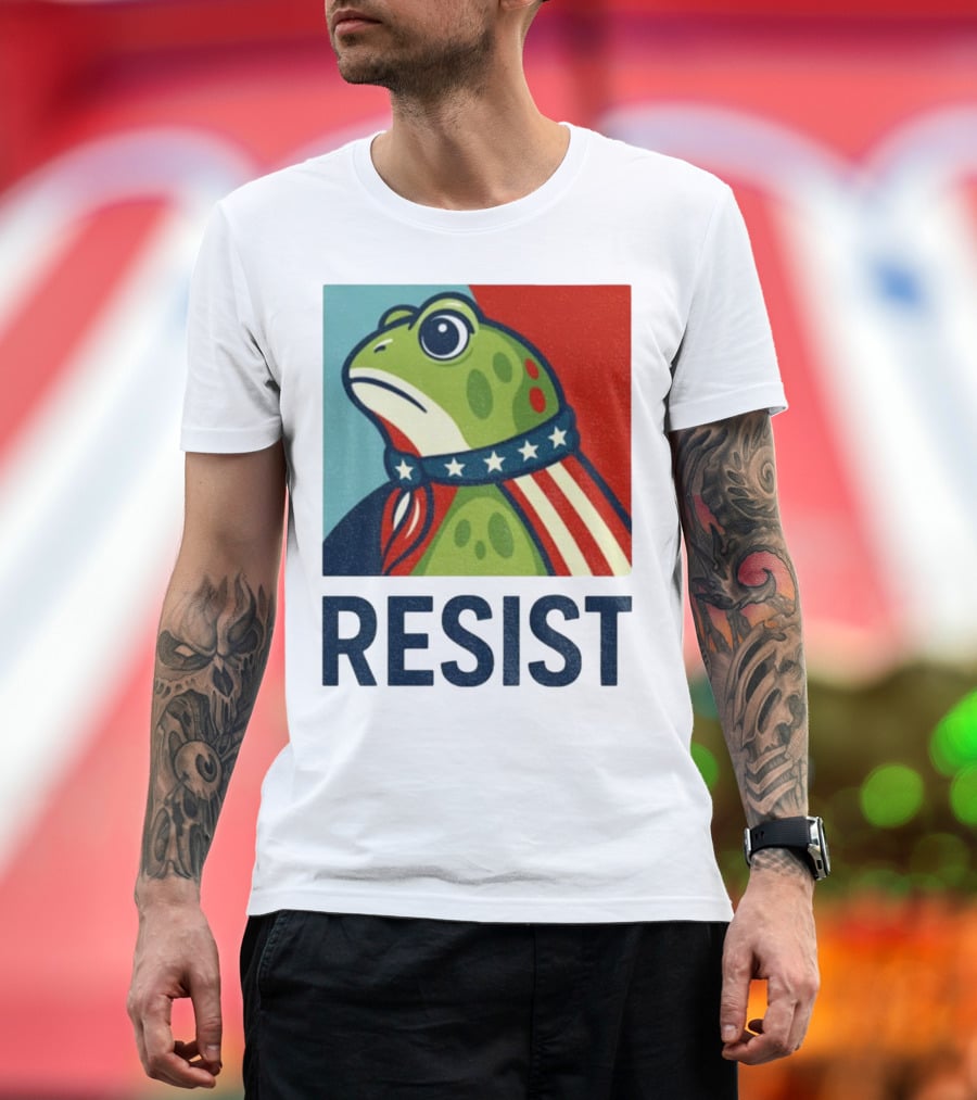 Resist Portland Frog Patriotic Stars And Stripes Retro Art T-Shirt